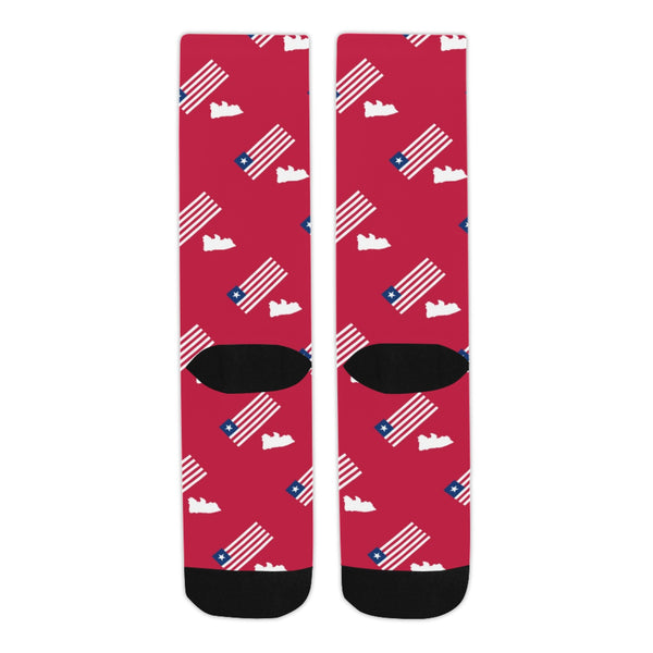 Liberia Flag/Map Red Men's Custom Socks (Made In USA)