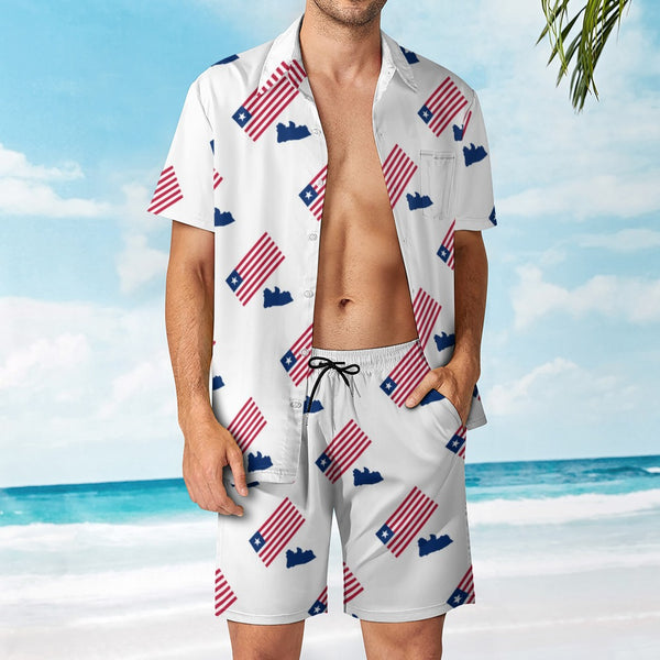 Liberia Flag/Map White Leisure Beach Suit