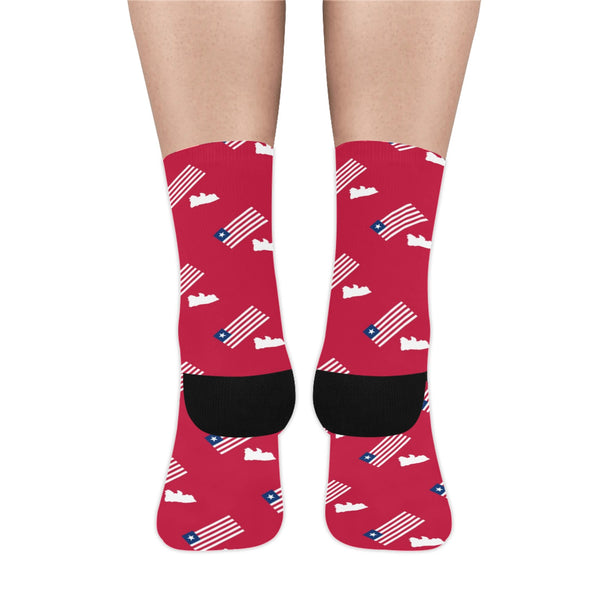 Liberia Flag/Map Red Men's Custom Socks (Made In USA)