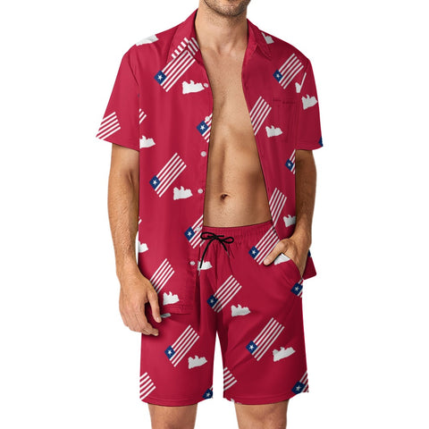 Liberia Flag/Map Red Leisure Beach Suit