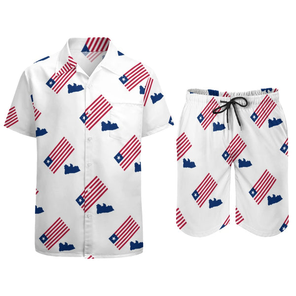 Liberia Flag/Map White Leisure Beach Suit