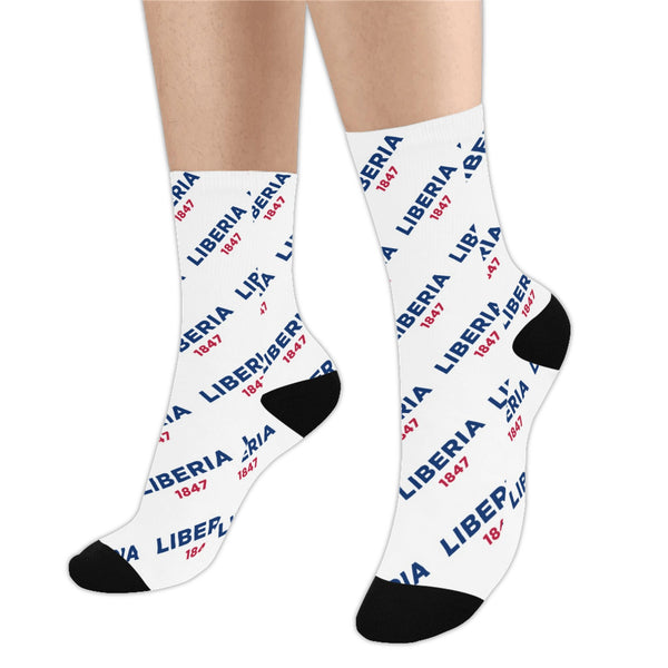 Liberia 1847 White Men's Custom Socks (Made In USA)