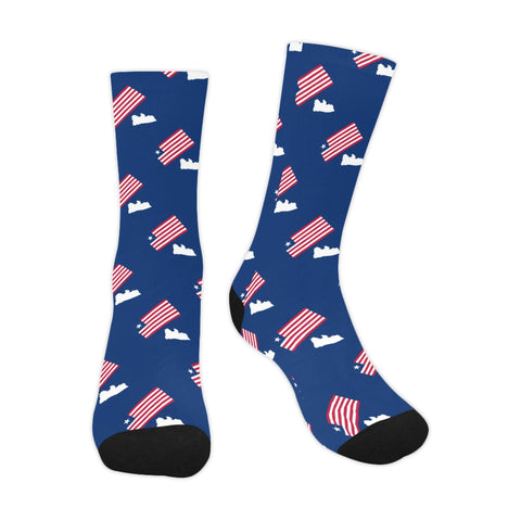 Liberia Flag/Map Blue Men's Custom Socks (Made In USA)