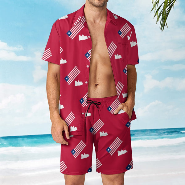 Liberia Flag/Map Red Leisure Beach Suit