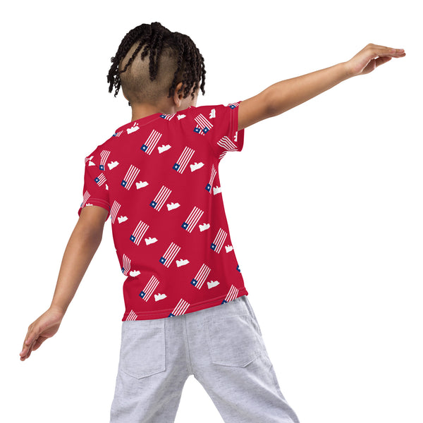 Flag/Map Red Kids crew neck t-shirt