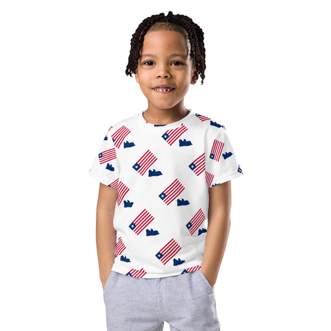 Flag/Map White Kids crew neck t-shirt