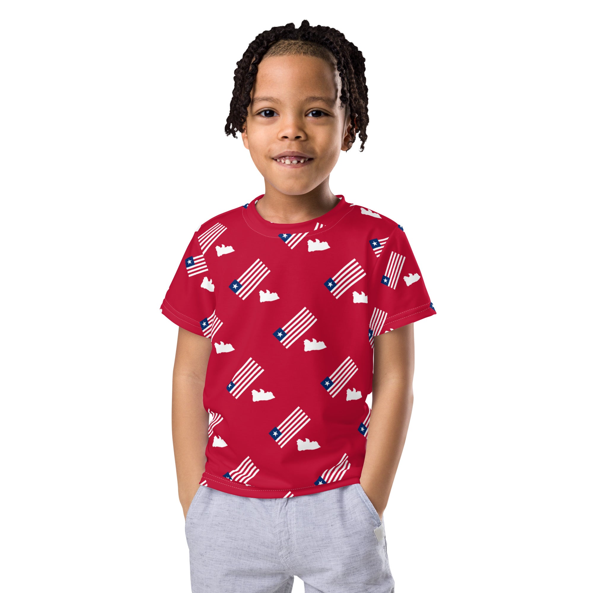 Flag/Map Red Kids crew neck t-shirt