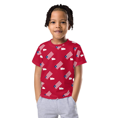 Flag/Map Red Kids crew neck t-shirt