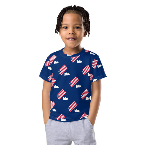 Flag/Map Blue Kids crew neck t-shirt