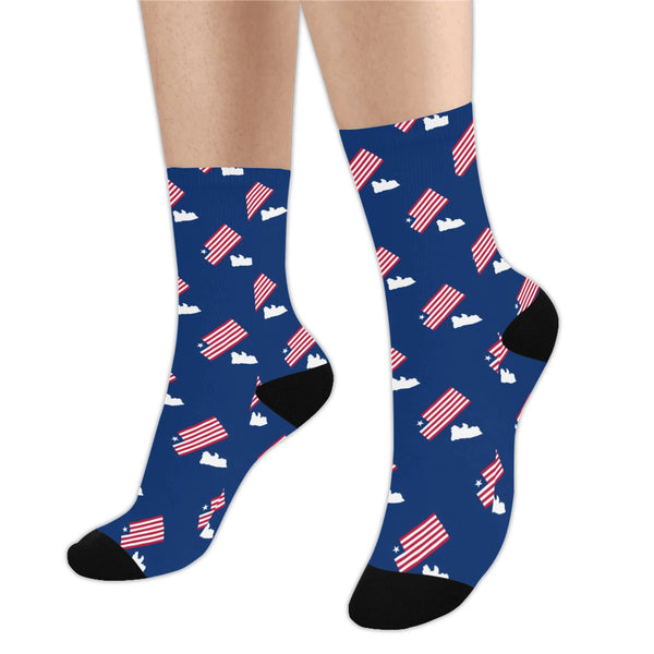 Liberia Flag/Map Blue Men's Custom Socks (Made In USA)