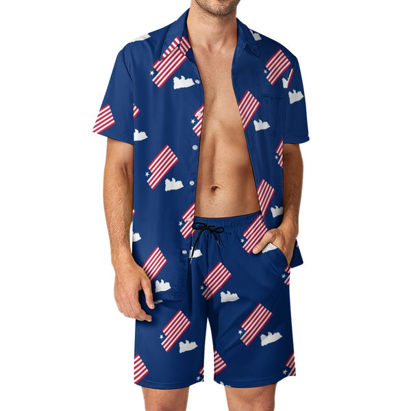 Liberia Flag/Map Blue Leisure Beach Suit