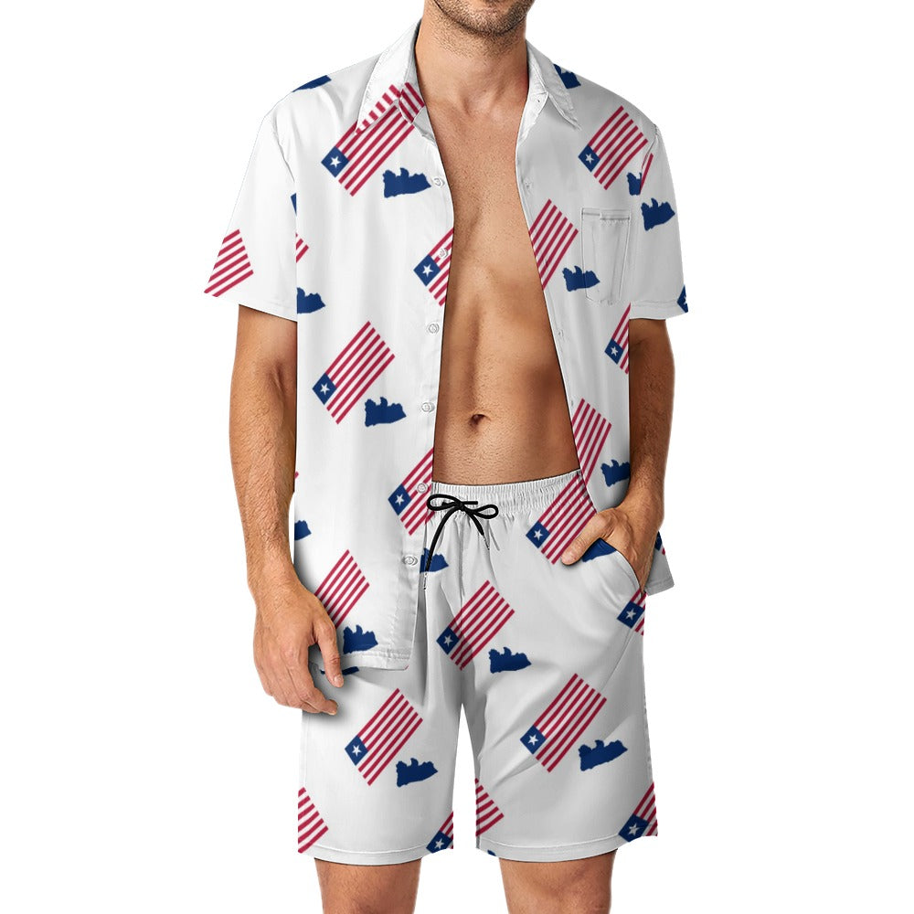 Liberia Flag/Map White Leisure Beach Suit