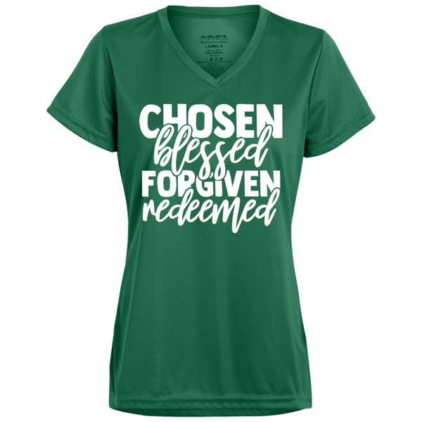Chosen.Blessed.Forgiven.Redeemed Ladies' Wicking T-Shirt