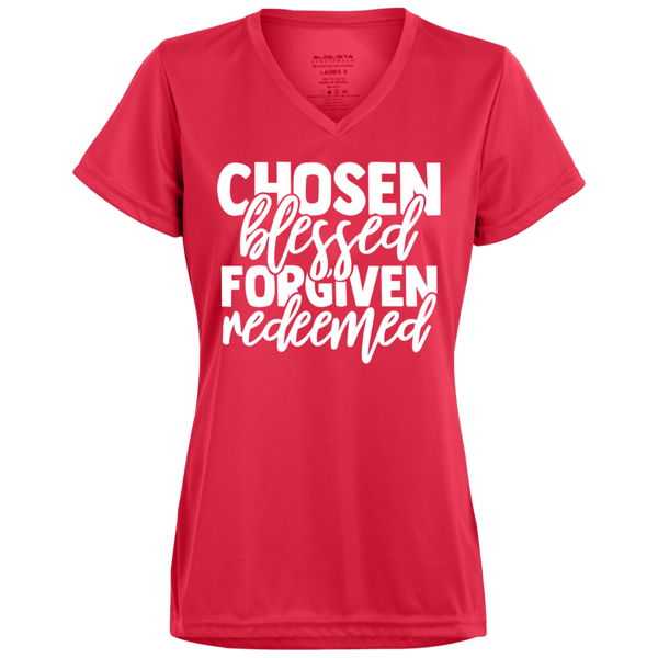 Chosen.Blessed.Forgiven.Redeemed Ladies' Wicking T-Shirt