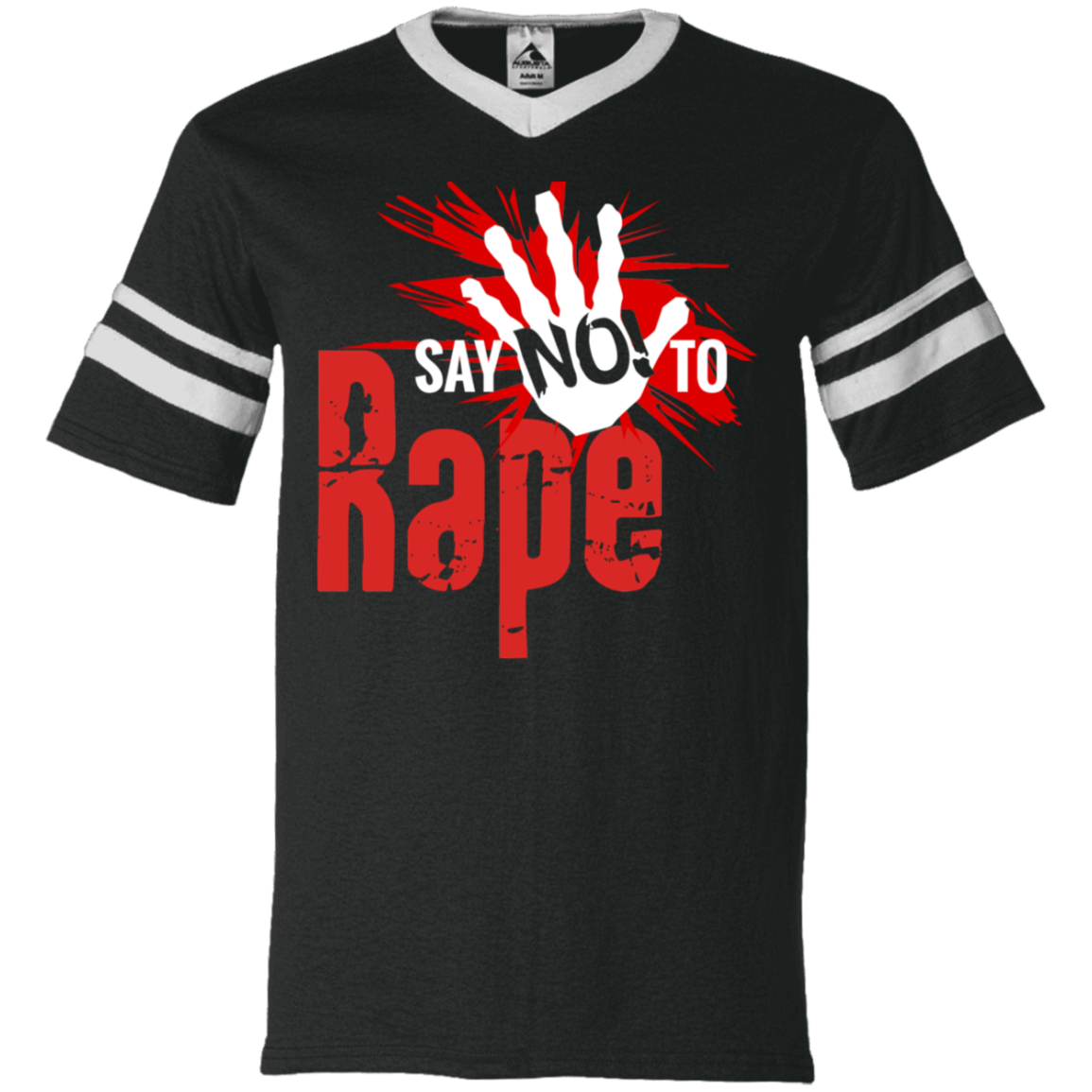 Say No To Rape V-Neck Sleeve Stripe Jersey