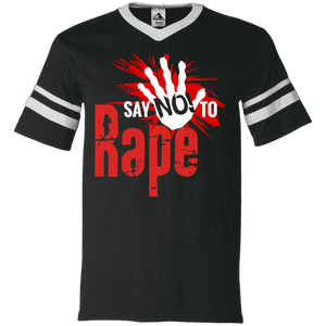 Say No To Rape V-Neck Sleeve Stripe Jersey