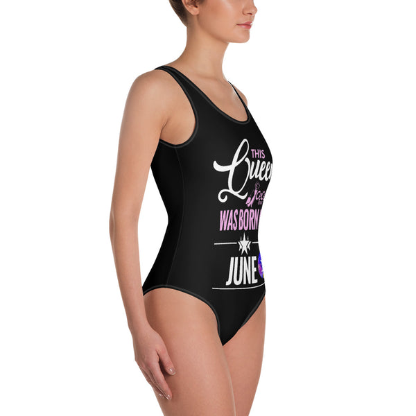 This Queen Was Born In June One-Piece Black Swimsuit